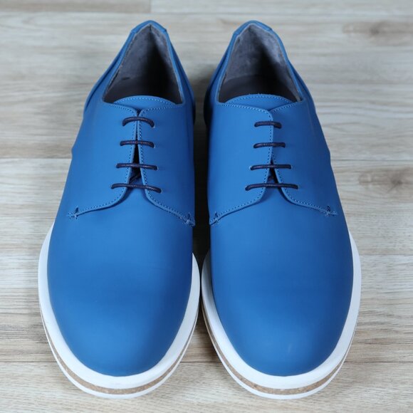 Robert Clergerie Shoes Mens Size 8.5 Blue White Derby Leather‎ Plain Toe France - Picture 3 of 8